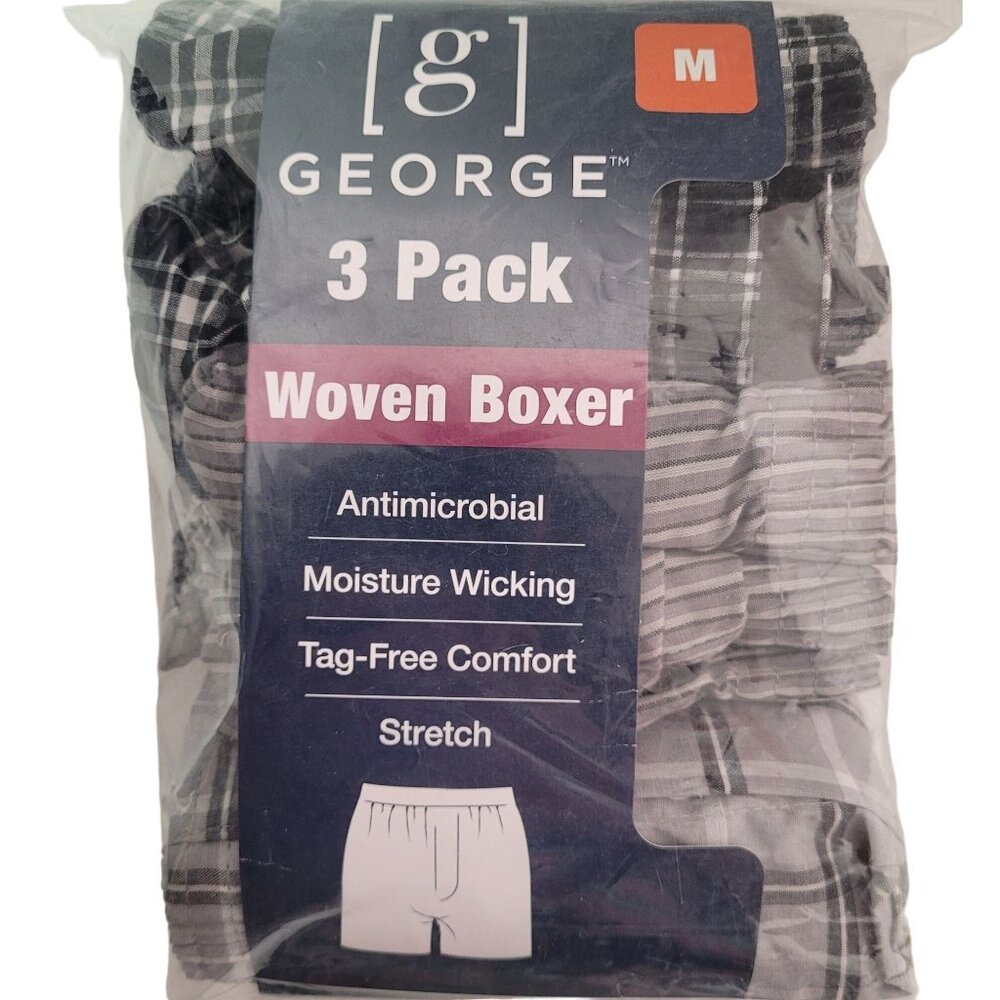 George Men's Woven Paid Boxer Shorts Tag Free Size Medium (32-34) 3-in Pack New - Picture 12 of 12